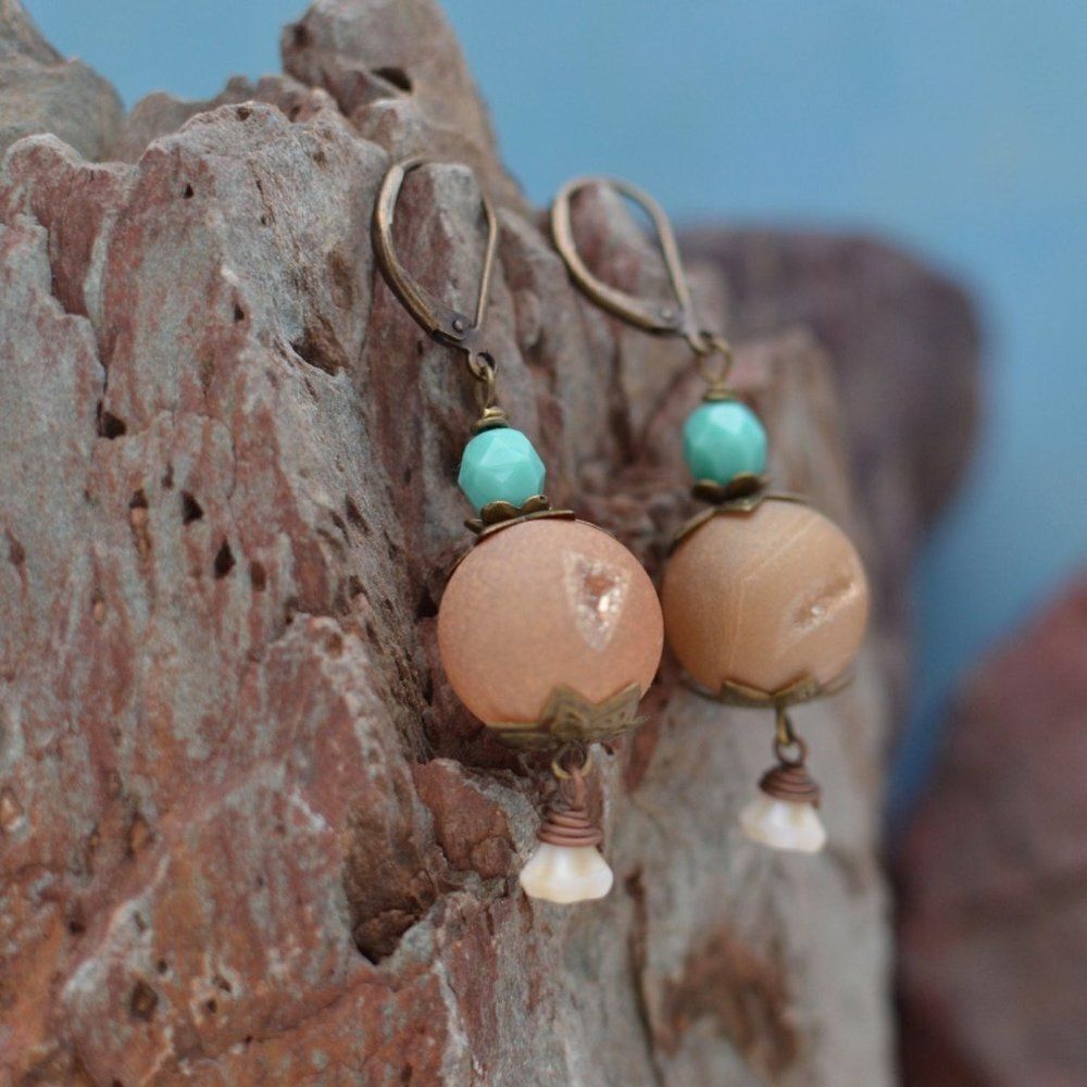 Round Druzy Stone Earrings